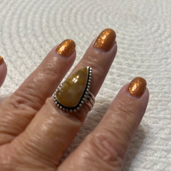 Natural FOSSIL CORAL Handmade Sterling 925 Ring Size 9 #719D - Picture 4 of 4